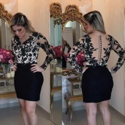 Black Strapless Appliques Beaded Homecoming Dress with Detachable Sleeves Y2823 main image 1