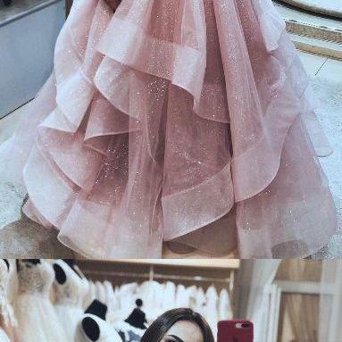 Princess Pink Tulle Long Prom Dress