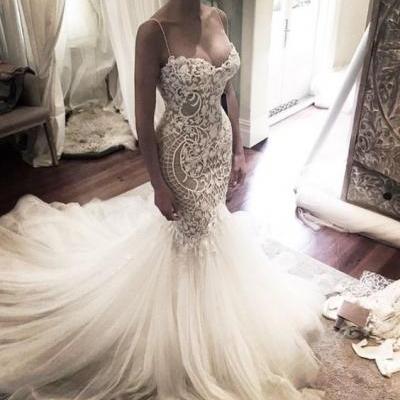 Wedding Dresses,Wedding Gown,Princess Wedding Dresses ,Mermaid Wedding Dress with Spaghetti Straps