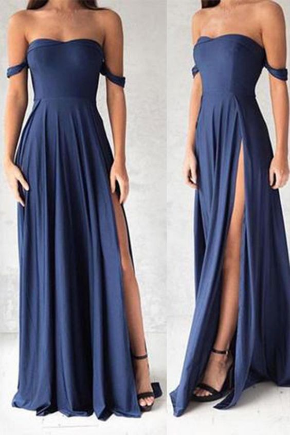 navy blue floor length gown