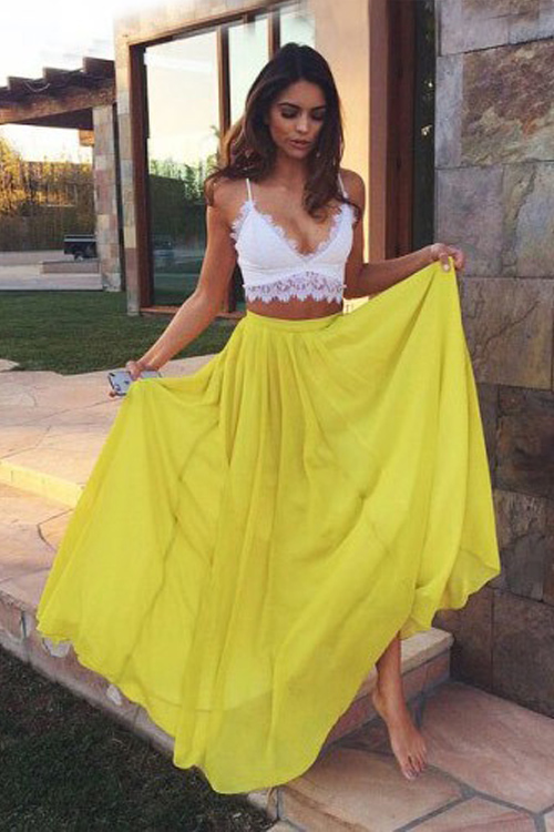 Two Piece Prom Dress,yellow Prom Dresses,long Evening Dress on Luulla