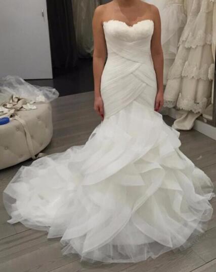 strapless ruched mermaid tulle wedding dress