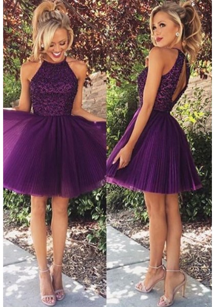 Formal Dress Prom Dress Purple O Neck ...