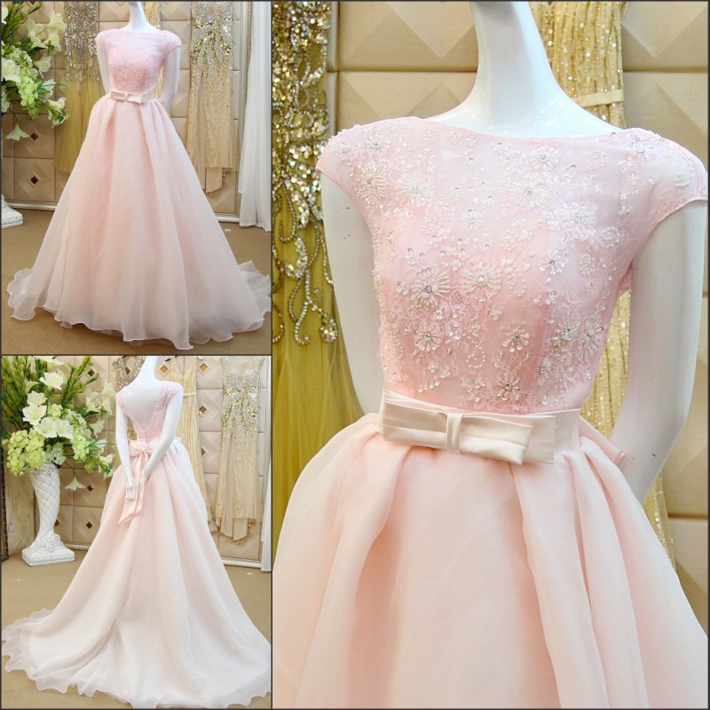pink a line wedding dress
