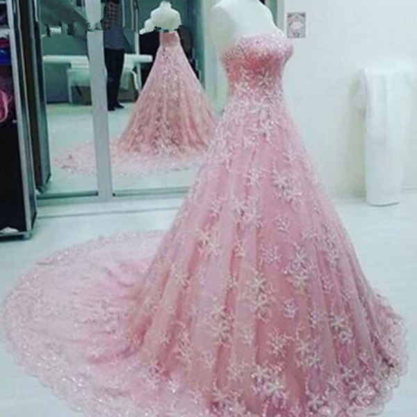 Niulatu High Low Strapless Pink Floral Long Prom Dresses Evening Dress HZ1110 main image 1