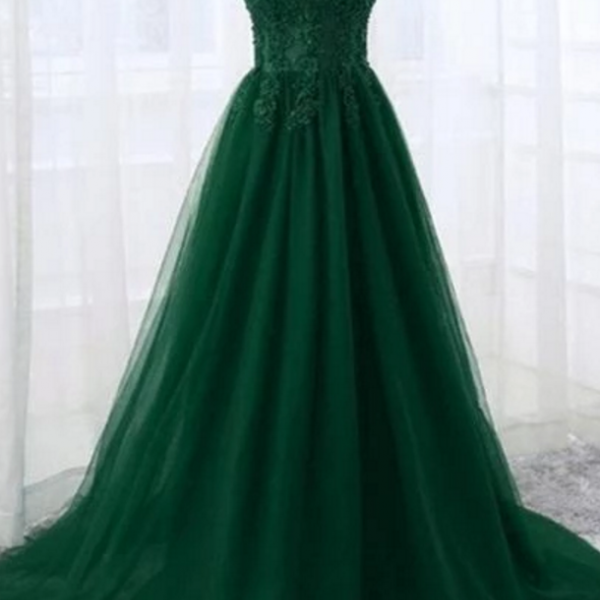 Custom Dark Green Lace Applique Tulle Formal Gown,long Prom Dress ...