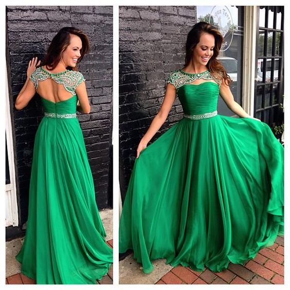 Green Backless Prom Dresses,Green Prom Gowns,Green Prom Dresses , Party