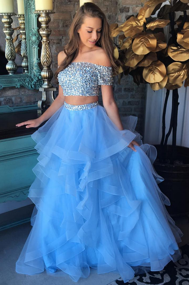 Ice Organza Ruffled And Beaded Two Pieces Prom Dresses,blue Prom ...