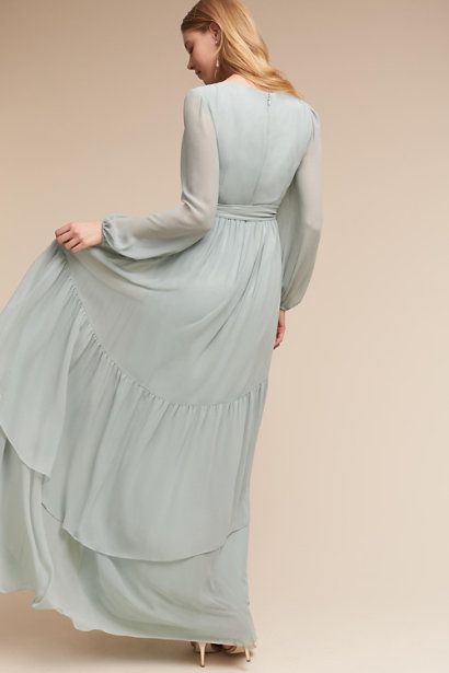 Fabulous Long Sleeves Prom Dress ,Billowing Sleeves, V Neck, Tiered Skirt ,Flowy Chiffon Dress 