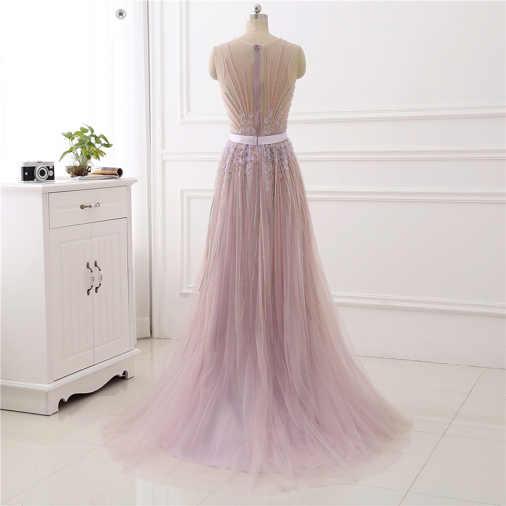 Glamorous Halter Ombre Pink Tulle Sequin Beaded Long Evening Dress Birthday Prom Dresses SP1305