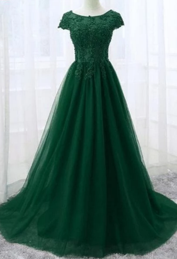 Custom Dark Green Lace Applique Tulle Formal Gown,long Prom Dress ...